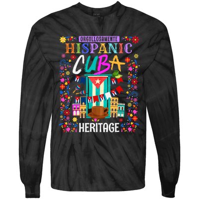 Latin Heritage Cuban Flag Outfit Idea For Women & Cuba Flag Tie-Dye Long Sleeve Shirt