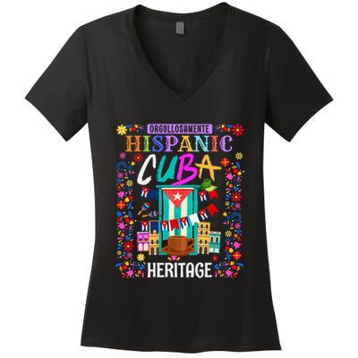 Latin Heritage Cuban Flag Outfit Idea For Women & Cuba Flag Women's V-Neck T-Shirt