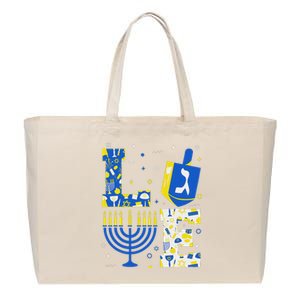 Love Hanukkah Dreidel Menorah Jewish Chanukah Cotton Canvas Jumbo Tote