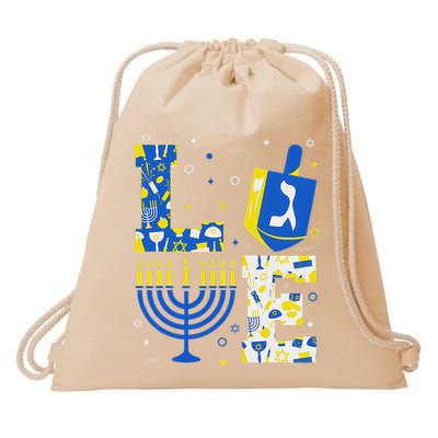 Love Hanukkah Dreidel Menorah Jewish Chanukah Drawstring Bag