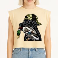 Labrador Hunting Dog With Duck Hello Hunting Season Garment-Dyed Women's Muscle Tee