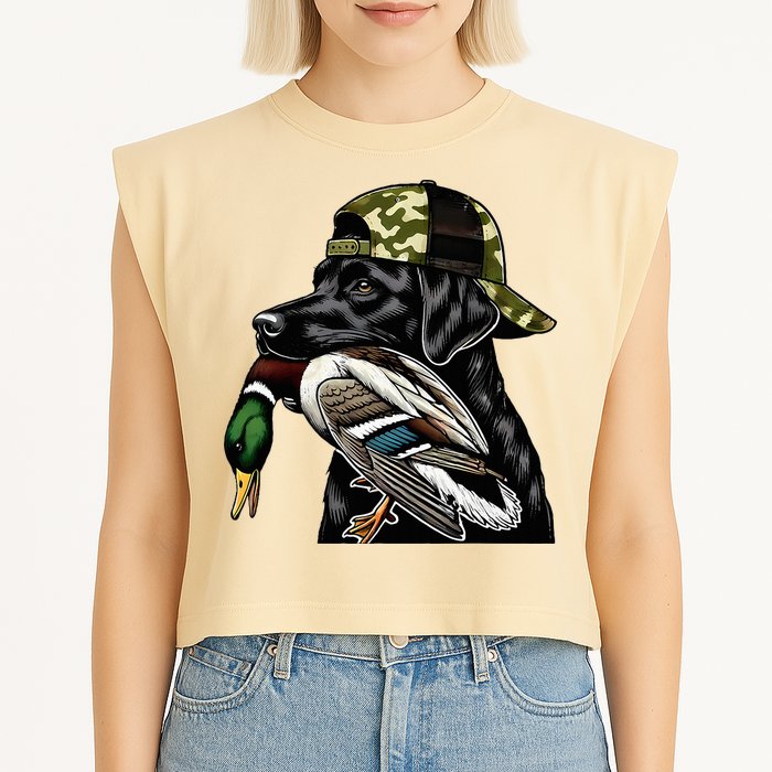 Labrador Hunting Dog With Duck Hello Hunting Season Garment-Dyed Women's Muscle Tee