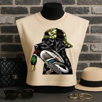 Labrador Hunting Dog With Duck Hello Hunting Season Garment-Dyed Women's Muscle Tee