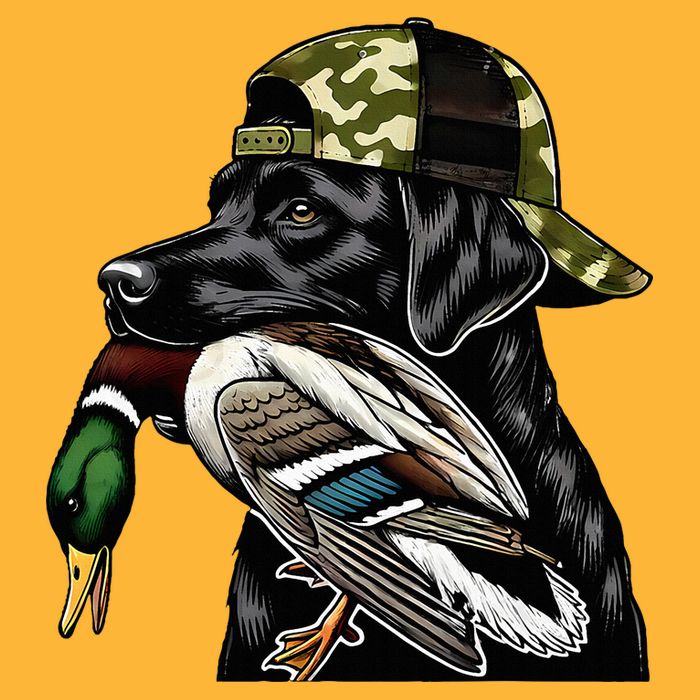 Labrador Hunting Dog With Duck Hello Hunting Season Sustainable Knit Beanie