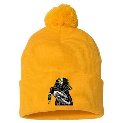 Labrador Hunting Dog With Duck Hello Hunting Season Pom Pom 12in Knit Beanie