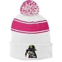 Labrador Hunting Dog With Duck Hello Hunting Season Stripe Pom Pom Beanie