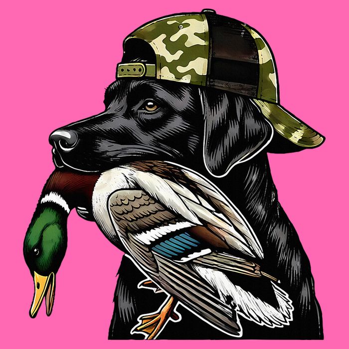 Labrador Hunting Dog With Duck Hello Hunting Season Stripe Pom Pom Beanie