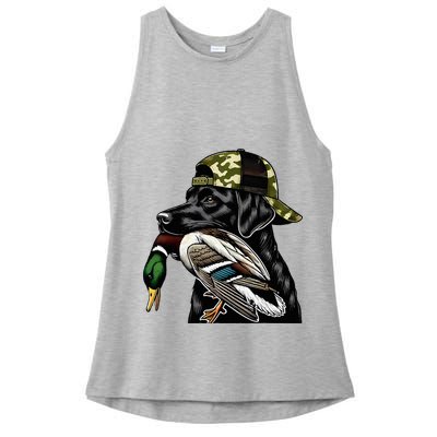 Labrador Hunting Dog With Duck Hello Hunting Season Ladies PosiCharge Tri-Blend Wicking Tank