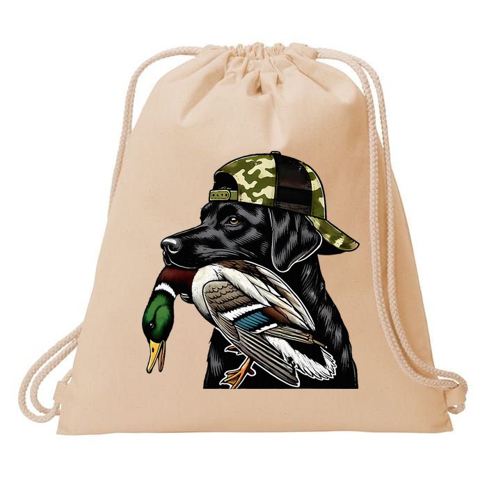 Labrador Hunting Dog With Duck Hello Hunting Season Drawstring Bag