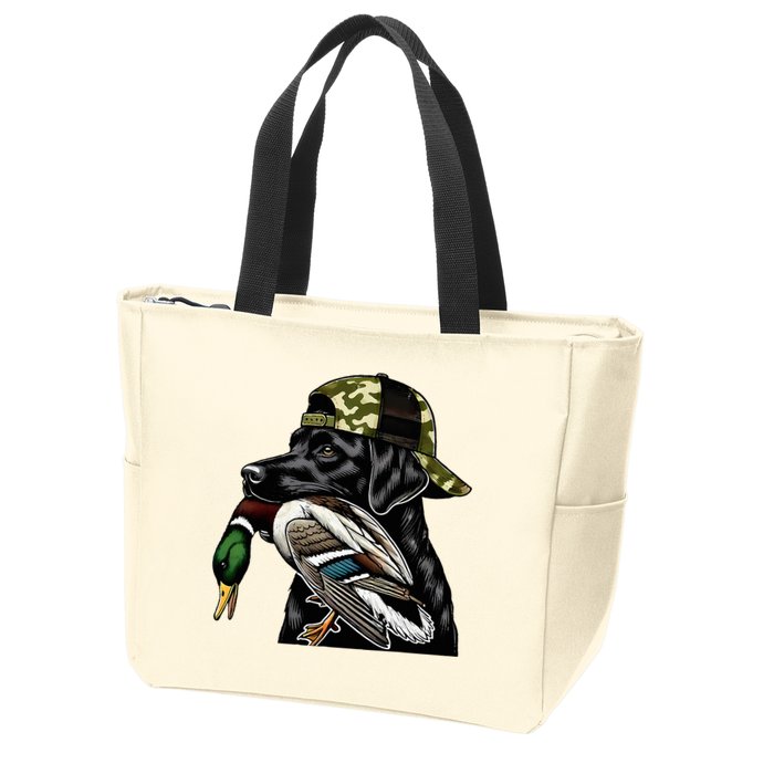 Labrador Hunting Dog With Duck Hello Hunting Season Zip Tote Bag
