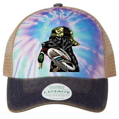 Labrador Hunting Dog With Duck Hello Hunting Season Legacy Tie Dye Trucker Hat