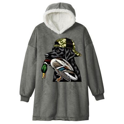 Labrador Hunting Dog With Duck Hello Hunting Season Hooded Wearable Blanket