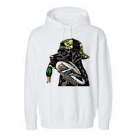 Labrador Hunting Dog With Duck Hello Hunting Season Garment-Dyed Fleece Hoodie