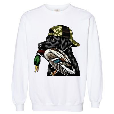 Labrador Hunting Dog With Duck Hello Hunting Season Garment-Dyed Sweatshirt