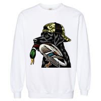 Labrador Hunting Dog With Duck Hello Hunting Season Garment-Dyed Sweatshirt
