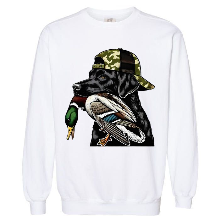 Labrador Hunting Dog With Duck Hello Hunting Season Garment-Dyed Sweatshirt