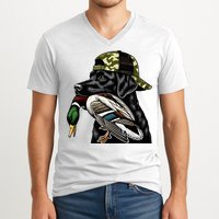 Labrador Hunting Dog With Duck Hello Hunting Season V-Neck T-Shirt