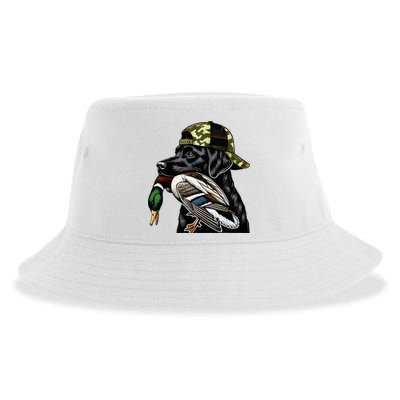 Labrador Hunting Dog With Duck Hello Hunting Season Sustainable Bucket Hat