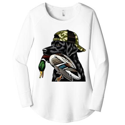 Labrador Hunting Dog With Duck Hello Hunting Season Women's Perfect Tri Tunic Long Sleeve Shirt