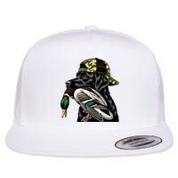 Labrador Hunting Dog With Duck Hello Hunting Season Flatbill Hat