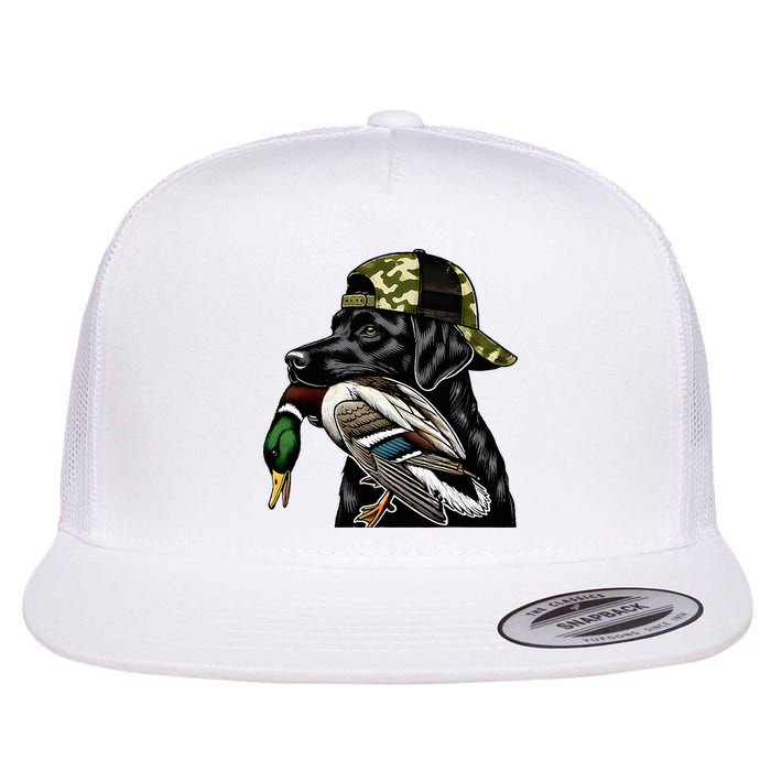Labrador Hunting Dog With Duck Hello Hunting Season Flatbill Hat