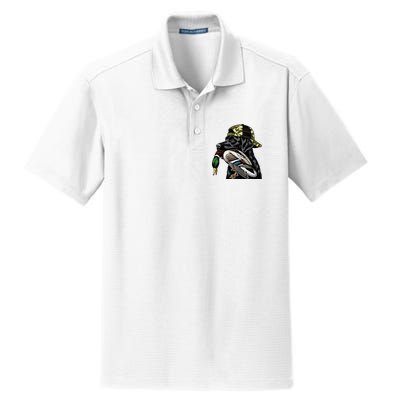 Labrador Hunting Dog With Duck Hello Hunting Season Dry Zone Grid Polo