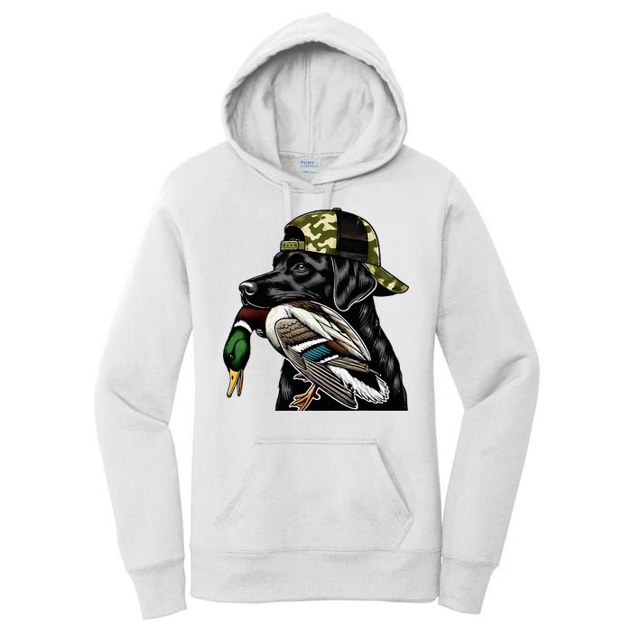 Labrador Hunting Dog With Duck Hello Hunting Season Women's Pullover Hoodie