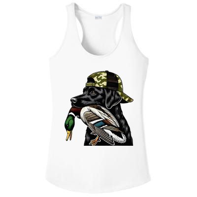 Labrador Hunting Dog With Duck Hello Hunting Season Ladies PosiCharge Competitor Racerback Tank
