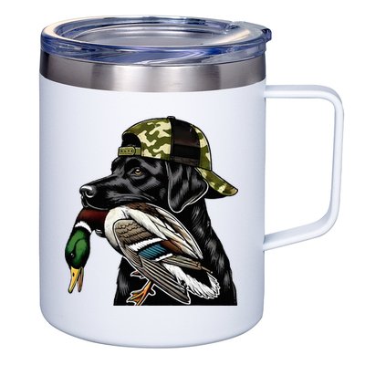 Labrador Hunting Dog With Duck Hello Hunting Season 12oz Stainless Steel Coffee Mug