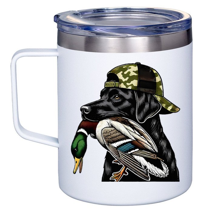Labrador Hunting Dog With Duck Hello Hunting Season 12oz Stainless Steel Coffee Mug