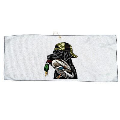 Labrador Hunting Dog With Duck Hello Hunting Season Large Microfiber Waffle Golf Towel