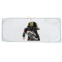 Labrador Hunting Dog With Duck Hello Hunting Season Large Microfiber Waffle Golf Towel