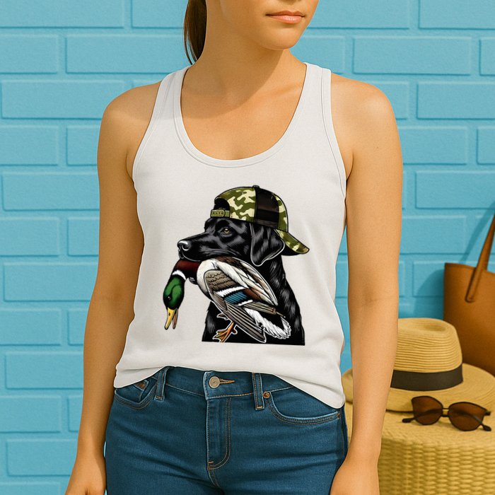 Labrador Hunting Dog With Duck Hello Hunting Season Womens Tank Top