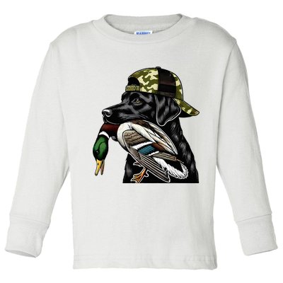 Labrador Hunting Dog With Duck Hello Hunting Season Toddler Long Sleeve Shirt