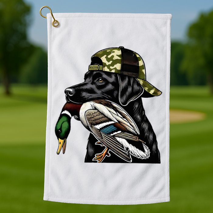 Labrador Hunting Dog With Duck Hello Hunting Season Golf Towel