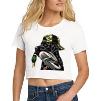 Labrador Hunting Dog With Duck Hello Hunting Season Crop Top