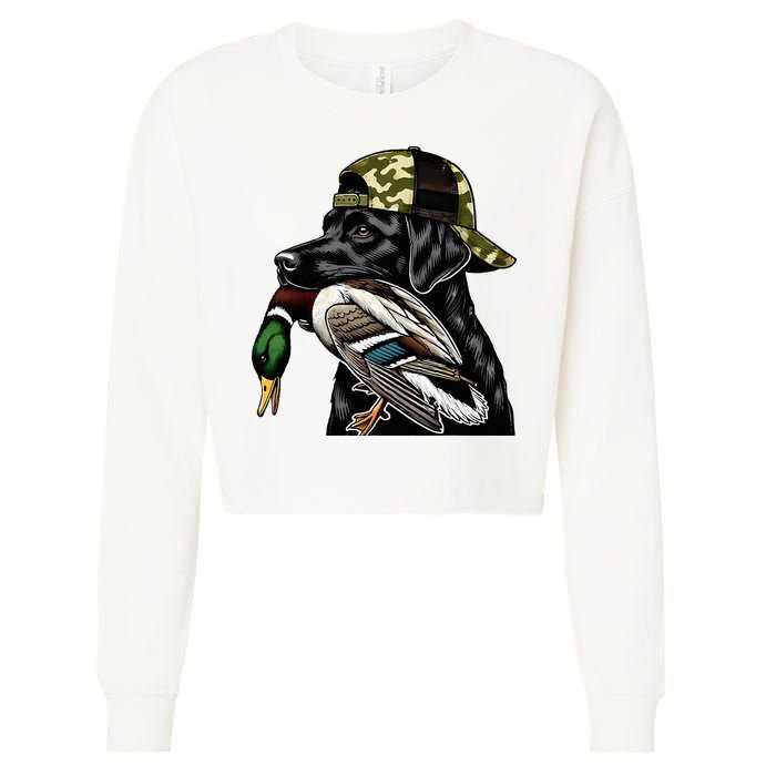 Labrador Hunting Dog With Duck Hello Hunting Season Cropped Pullover Crew
