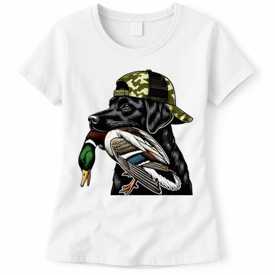 Labrador Hunting Dog With Duck Hello Hunting Season Womens T-Shirt