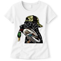 Labrador Hunting Dog With Duck Hello Hunting Season Womens T-Shirt
