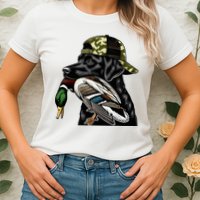 Labrador Hunting Dog With Duck Hello Hunting Season Womens T-Shirt