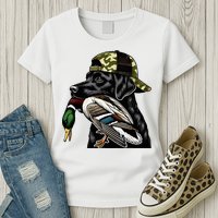 Labrador Hunting Dog With Duck Hello Hunting Season Womens T-Shirt