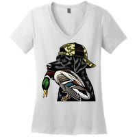 Labrador Hunting Dog With Duck Hello Hunting Season Women's V-Neck T-Shirt
