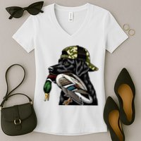Labrador Hunting Dog With Duck Hello Hunting Season Women's V-Neck T-Shirt