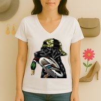 Labrador Hunting Dog With Duck Hello Hunting Season Women's V-Neck T-Shirt