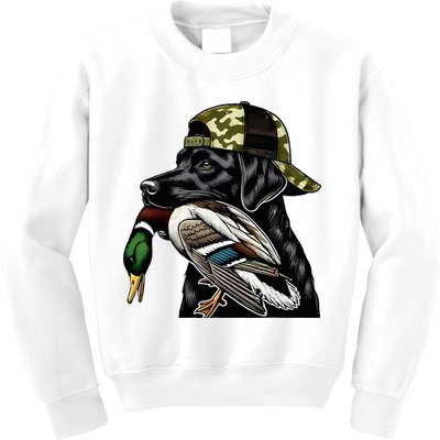 Labrador Hunting Dog With Duck Hello Hunting Season Kids Sweatshirt
