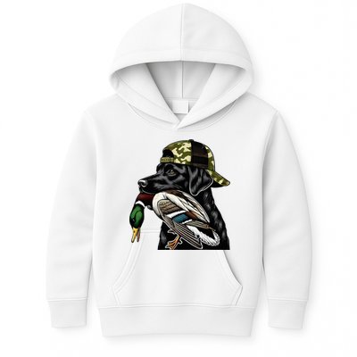 Labrador Hunting Dog With Duck Hello Hunting Season Kids Hoodie