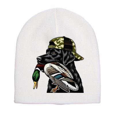 Labrador Hunting Dog With Duck Hello Hunting Season Short Acrylic Beanie