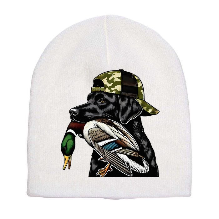 Labrador Hunting Dog With Duck Hello Hunting Season Short Acrylic Beanie