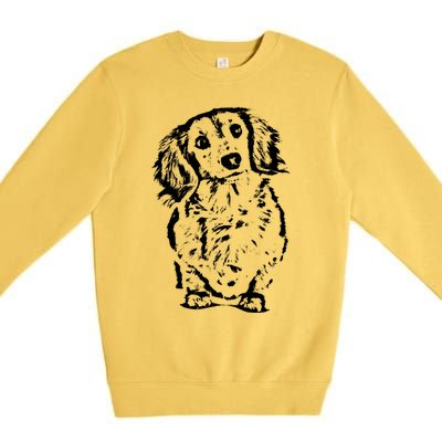 Long Haired Dachshund Wiener Gift Cute Head Tilt Dog Mom Dad Gift Premium Crewneck Sweatshirt