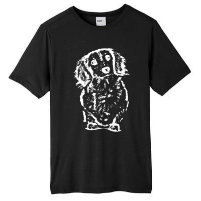 Long Haired Dachshund Wiener Gift Cute Head Tilt Dog Mom Dad Gift Tall Fusion ChromaSoft Performance T-Shirt